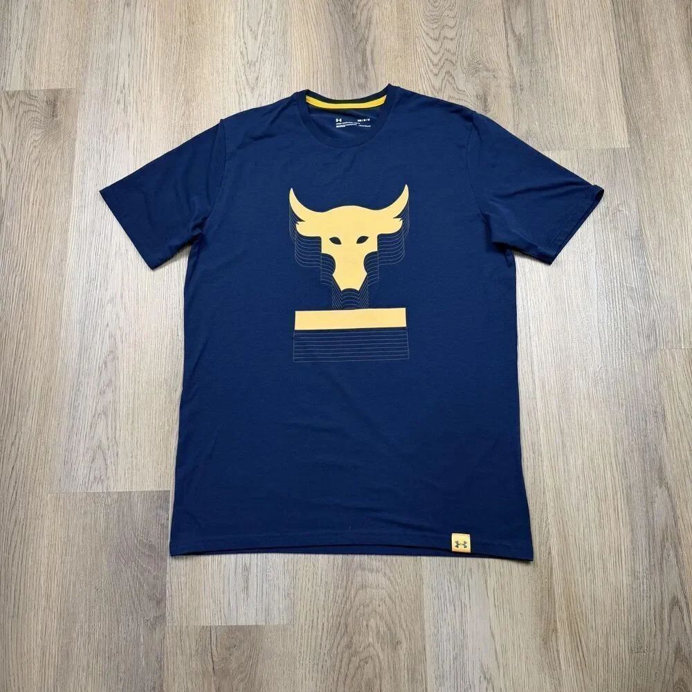 Under Armour HeatGear Shirt Mens Medium Navy Bull Graphic Loose Fit Tee Training